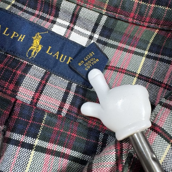 Polo Ralph Lauren Button Down Men's Large Red White Plaid Navy Pony Preppy - Picture 7 of 9